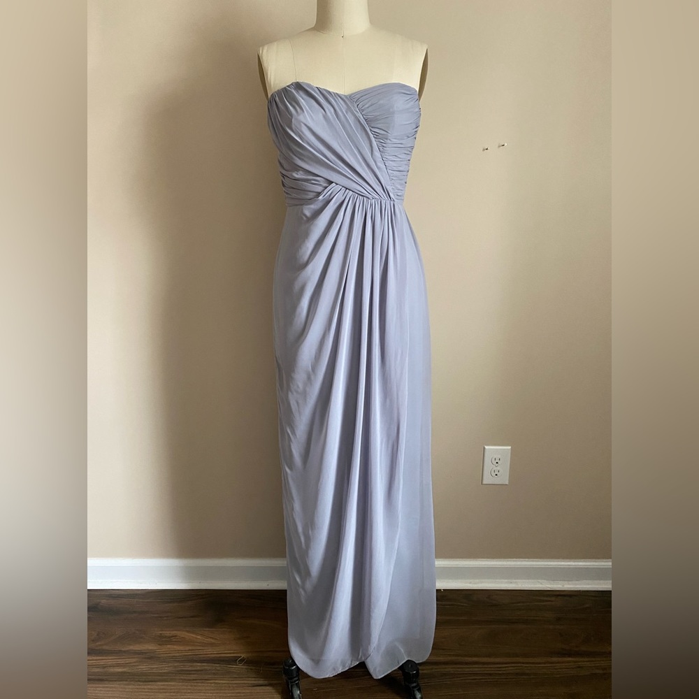 Dessy Collection Gray Bridesmaid Dress with gathered front size 6